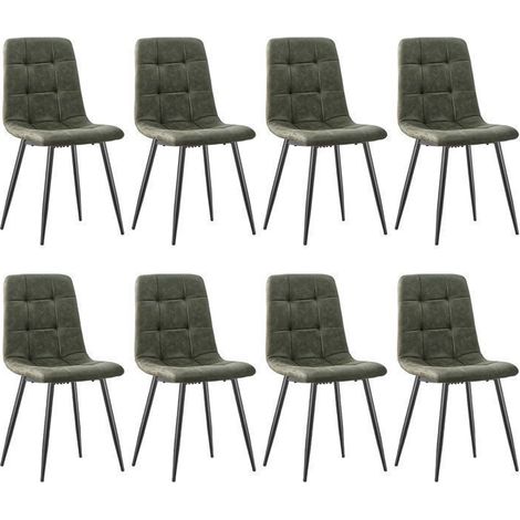 WAFTING Lot de 8 Chaises de Salle à Manger en Tissu Technique, Chaise Rembourrée avec Dossier Haut, Pied Métallique - Vert (1/5)