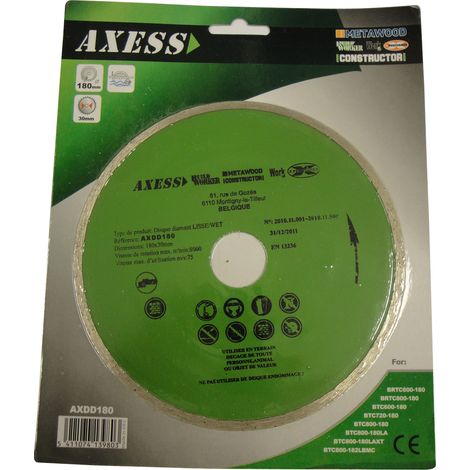 Disque diamant à eau 180mm – Alésage 30mm – Pour béton armé – Coupe nette sans éclat – Compatible meuleuses BRTC et BTC – Axess