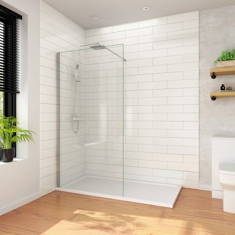 ELEGANT 1200mm Wet Room Shower Screen Panel 8mm Easy Clean Glass Walk in Shower Enclosure with Support Bar