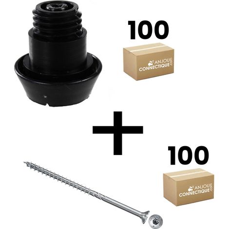 Lot de 100 supports de rail réglable 15/32 mm SIXBOX + 100 vis bois Ø5,0x60 mm tête fraisée TX - Sixbox (1/5)