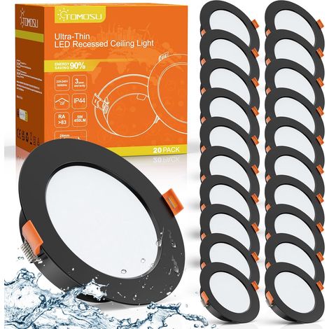 Spot LED Encastrable Noir Extra Plat, 5W 450Lumen Equivalent 50W Incandescence, 2700K-3000K Blanc Chaud Spot Salle de Bain IP44, Diamètre 98mm, Diamètre du Trou Φ75-85mm, Lot de 10 (1/5)