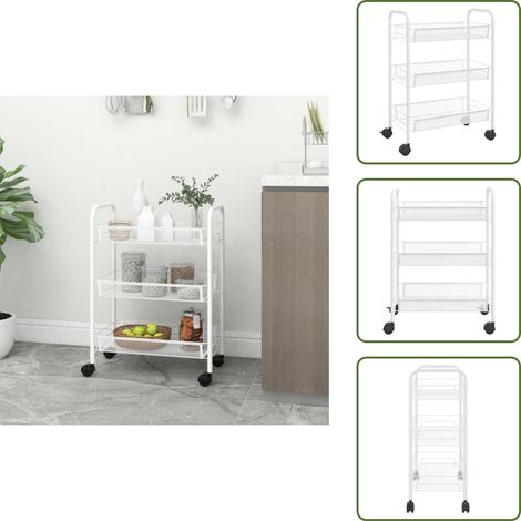 Chariot de cuisine à 3 niveaux Blanc 46x26x64 cm Fer - Chariot De Cuisine - Chariot Multifonctionnel - Rangement Cuisine - Organisation Intérieur - Panier Pliable (1/5)