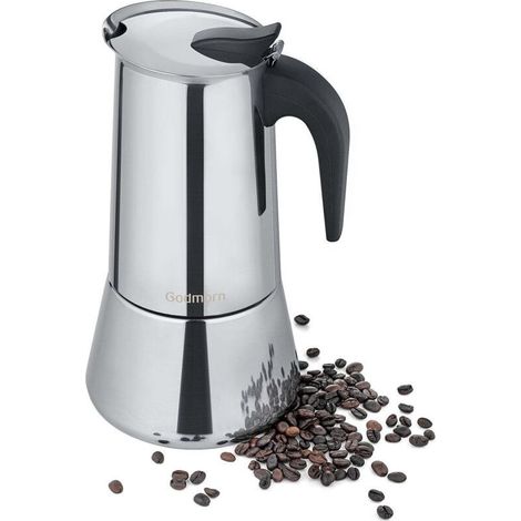 Cafetière Italienne Inox (600 ml) I 12 Tasses I Machine a Cafe Italienne I Cafetière en Acier Inoxydable I Poignée Profilée I Convient à tous les Types de Cuisinières (1/5)
