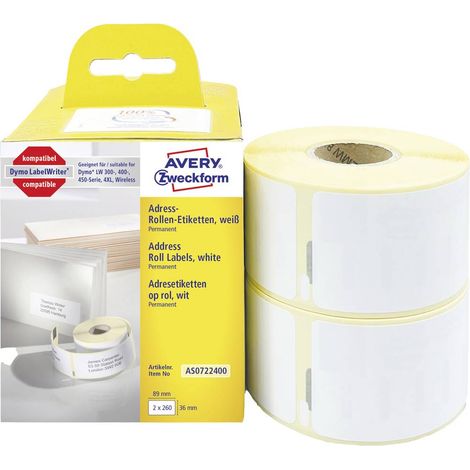 Avery-Zweckform AS0722400 Rotolo di etichette 89 x 36 mm Carta Bianco 520 pz. A tenuta permanente Etichetta per indiriz (1/4)