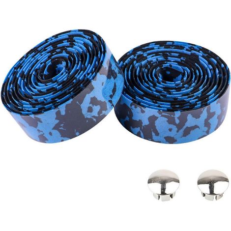 paire de ruban de guidon de vélo avec embouts, en mousse de caoutchouc élastique antidérapante, compatible avec la plupart des vélos.-Black Blue