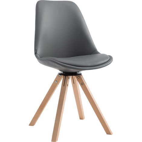 Silla de comedor x1 giratoria estilo moderno asiento de PVC gris base madera clara 100003324 (1/3)