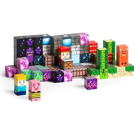 Cubes magnétiques Relaxdays, 100 pièces, style pixel, jeu magnétique dès 3 ans, ABS, multicolores (1/5)