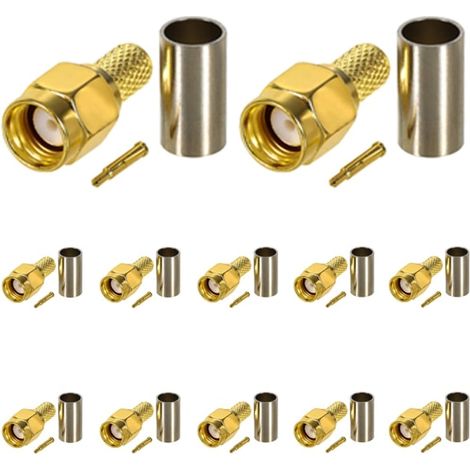HONORNIC - Connecteur RF mâle plaqué or à sertir pour câbles coaxiaux RG58 RG303 RG141 RG142 RG400 LMR195 (1/5)