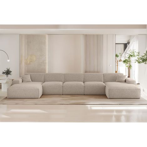Wohnlandschaft Sofa U-Form CELES PREMIUM XL in Stoff Sven Cappuccino (1/3)