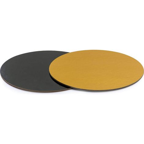 Assiette sous-gâteau en Carton, Revêtue de Plastique, Épaisseur de 3 mm, Idéale pour présenter et Servir des gâteaux, Couleur Or et Noir, Diamètre de 40 cm. (1/3)