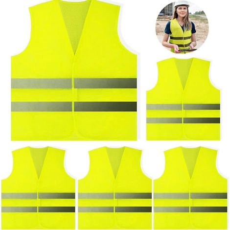 Lot de 5 gilets haute visibilité, gilets de sécurité, gilets réfléchissants taille standard, veste haute visibilité unisexe pour travaux routiers, course à pied, topographie