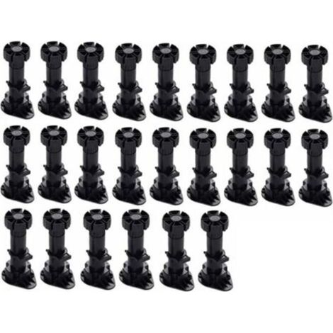 (60mm-80mm)24 Pièces Pieds D'Armoire Plastique,Pied de Meuble,Pied Réglable pour Meuble,Noir Pieds de Meuble Plastique avec Clip Fixation Base pour Meubles de Cuisine,Armoire et Canapé (1/5)