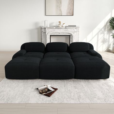 Canapé modulable 3 Places avec Poufs – Velours Côtelé, Accoudoirs Extra-Larges, Garnissage 32D Haute Élasticité – Noir (1/5)