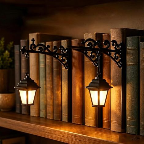 Bücherregal Lampe Vintage Laterne LED Buchstütze 2 Stück dekorative Buchklemmen Tischleuchte. (1/5)