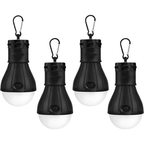 Linterna LED portátil para tiendas de campaña，resistente al agua，luz de emergencia para exteriores，pesca y cortes de luz (4 unidades，color negro) (1/5)
