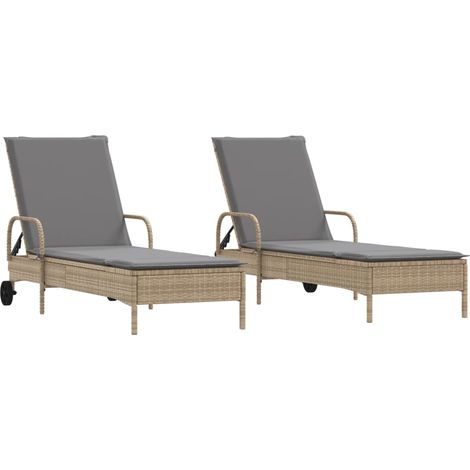 Maison Exclusive - Sonnenliegen mit Auflagen 2 Stk. Beige Poly Ra