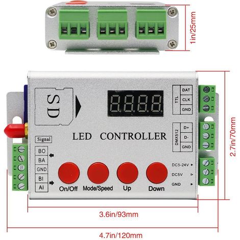 Contrôleur programmable LED couleur compatible avec WS2812B, SK6812, WS2801 et LPD8806 (5V24V).