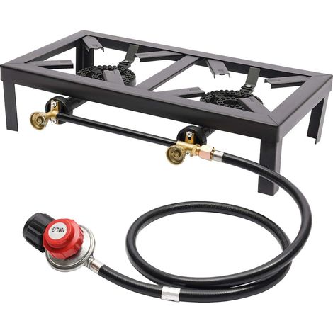 Fornello a gas portatile doppio fornello a gas in ghisa propano con tubo regolabile 0-10 Psi per campeggio patio, barbecue, birra, tailgating, escursionismo