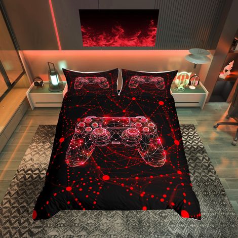 Parure de lit avec housse de couette 155 x 220 cm, motif de manette de jeu, impression 3D, art moderne (1/5)