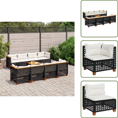 The Living Store 9-tlg. Garten-Sofagarnitur mit Kissen Schwarz Poly Rattan - Gartenmöbel Set - Esszimmergarnitur - Outdoor Möbel - Lounge Sofa - Rattan Gartenmöbel (1/5)