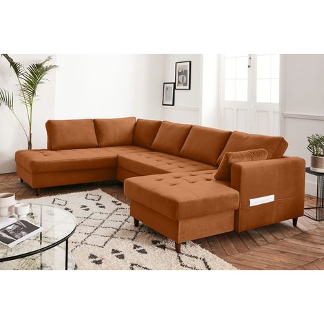 Anna – wohnlandschaft ecksofa – mit schlaffunktion und bettkasten – zeitgenössischer stil - rostfarben
