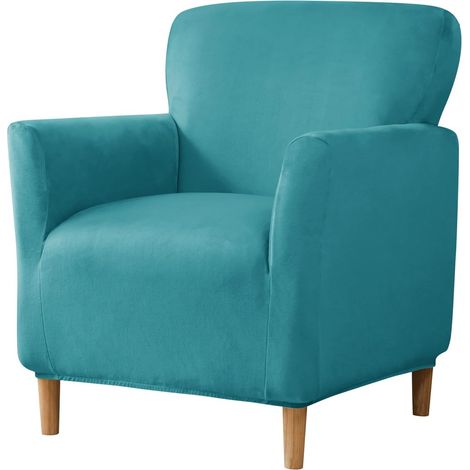 Velvet armchair covers, stretch sofa cover, convertible armchair cover, tub chair, Chesterfield chair cover, protective cover for furniture, living room, reception area (Turquoise Blue) (1/5)