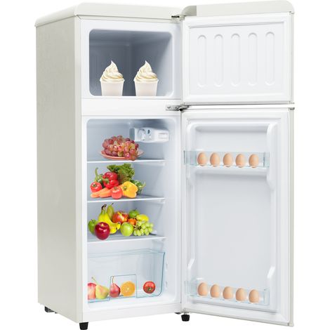 Retro Kühlschrank Kühl-Gefrier-Kombination 92L Zweitürig, Mini Kühlschrank mit Gefrierfach, Schmal 41cm, Energieklasse D, Freistehend