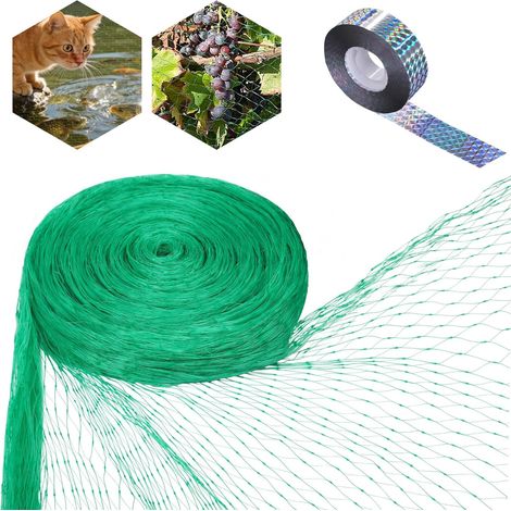 4m × 5m Filet Anti Oiseaux, Vert Filets pour Jardin,Filet Protection Fraisier avec 2,4  80m Ruban Répulsif pour Oiseaux, pour Étang, Plantes Et Clôture De Jardin, Adapté À La Protection des Pois
