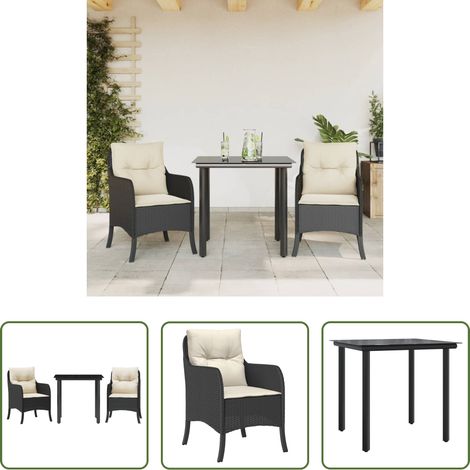 Table de jardin - Ensemble à manger de jardin avec coussins 3 pcs Noir (1/5)