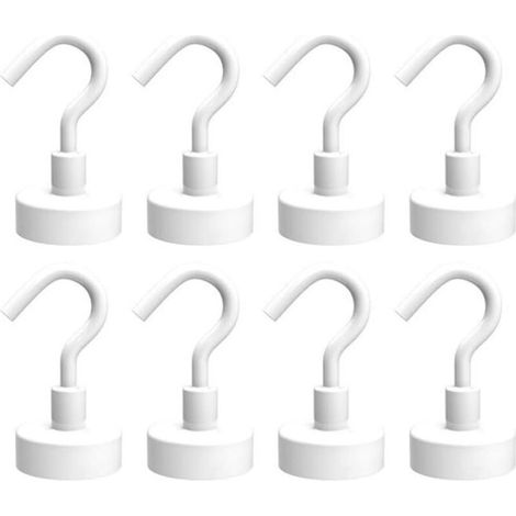 Magnethaken – Große Halterung, Einsatzbereich: Küche, Superstarke Magnete mit 16-mm-Haken, 8 Magnethaken, Weiß, 16 mm – 8er-Pack (1/5)
