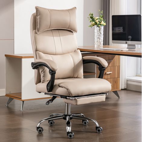 Bürostuhl aus Tech-Stoff Beige mit dynamischer Lordosenstütze, gepolsterten Armlehnen, Gasfeder, 79x36x56 cm (1/5)