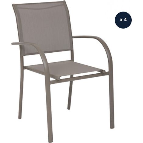 Hesperide – Lot de 4 fauteuils de jardin empilables en texaline 580g/m² – Structure aluminium époxy – Confort accoudoirs courbés – Dimensions 65x56x88cm