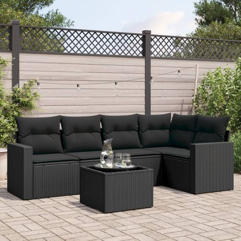 6-tlg. Garten-Sofagarnitur mit Kissen Schwarz Poly Rattan vidaXL