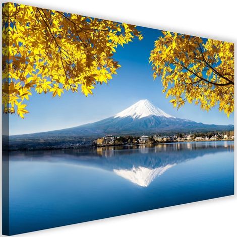 Tableau déco JAPONAIS Montagne FUJI feuilles jaunes 60x40 (1/5)