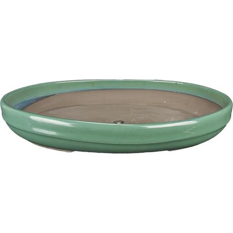 Vaso per bonsai Giapponese Morrisan ovale in gres smaltato verde 44,5x33,5x6 cm - B00-17a (1/4)