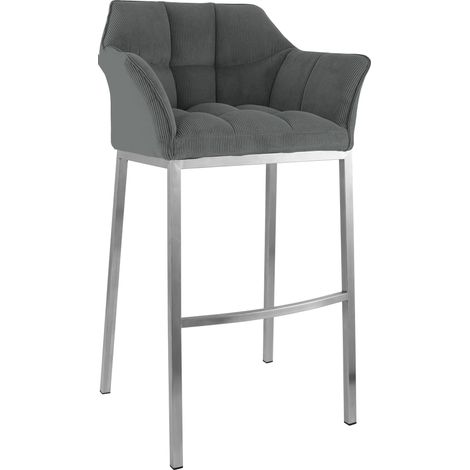 Sgabello da bar x1 con seduta avvolgente e imbottita in velluto a coste grigio e 4 gambe in acciaio inox 100006222