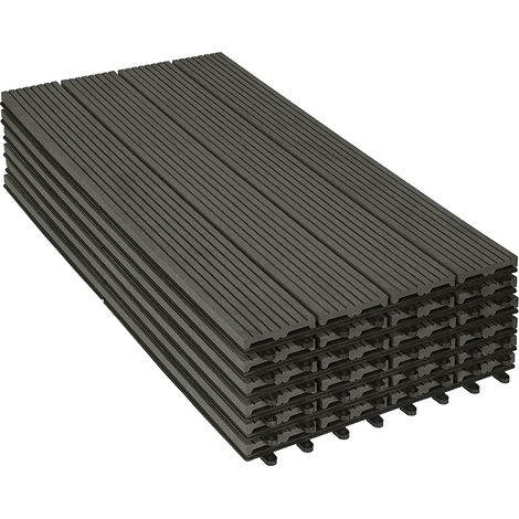Woltu – Dalle de sol WPC 30x60 cm – Lot de 6 – Résistant aux UV et antidérapant – Installation facile avec système plug-in – Pour terrasse et balcon (1/4)