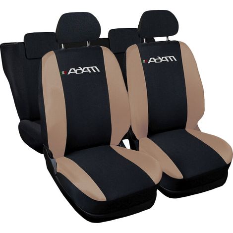 Lupex shop - Coprisedili Auto Compatibili per Adam, Made In Italy, anteriori e posteriori con copri poggiatesta incluso, tessuto poliestere, Nero - Beige (1/4)