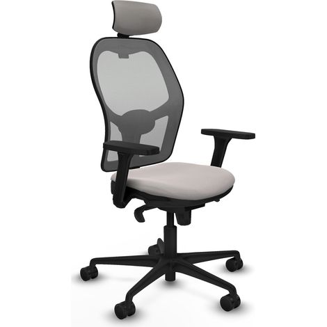 Jorquera sincro malla gris similpiel blanco brazos 3D base nailon cabecero 2D ruedas 65mm nailon (1/5)