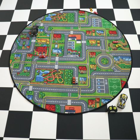 Tapis rond de jeu enfant - Circuit de voiture - Ville - Ø 150 cm (1/5)