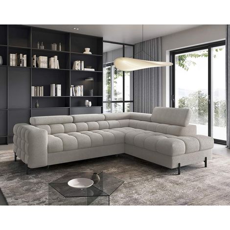 Bestmobilier – Canapé d'angle convertible 5 places – Tissu bouclette – Coffre de rangement – Têtières réglables – Dimensions 276x200 cm