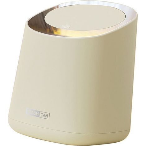 Mini poubelle de comptoir en plastique, petite corbeille à déchets avec couvercle à pression, blanc crème, pour salle de bain, chambre, salon, table de coiffure (1/5)