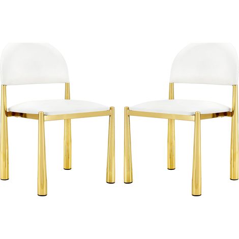 Set di 2 sedie da pranzo bianche in PU, gambe metalliche, schienale semicircolare, 80 cm (1/5)