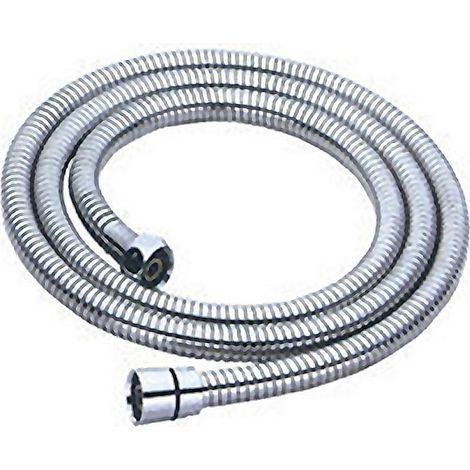 MT flexo inoxidable 1.70-2.10 rosca pvc , Flexo para baño ducha de acero inoxidable engatillado con conectores de plásticoRosca de 1/2 pulgada.
