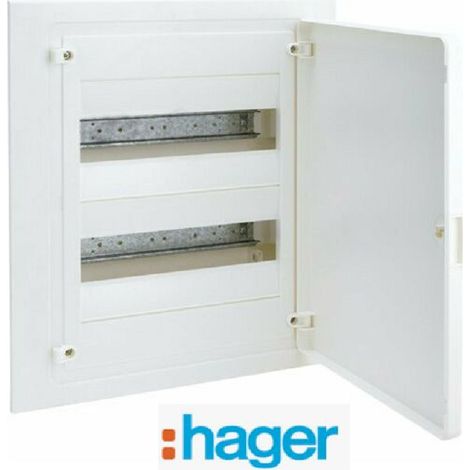 Coffret électrique encastré 24 modules 2 rangées + porte pleine couleur blanc Hager VF212