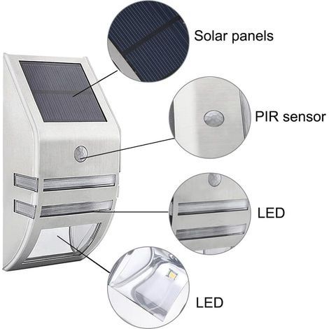 Wasserdichte, solarbetriebene Außenleuchten mit Bewegungsmelder - Edelstahl - Außenwandleuchten - Ideal für Gärten, Terrassen, Gehwege und mehr. (1/4)