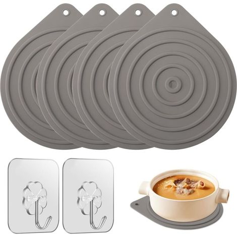 Sottopentola in silicone resistenti al calore – Set da 4 – Antiscivolo, con ganci – Ideali per pentole, teiere e ciotole
