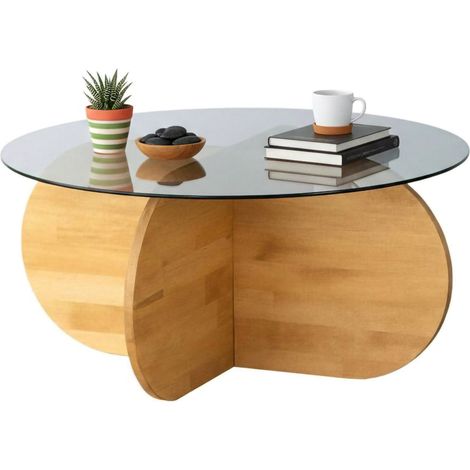 Dmora - Tavolino da salotto Bagolino, Tavolo basso da caffè, Portariviste per divano, Ripiano da soggiorno, 75x75h35 cm, Rovere