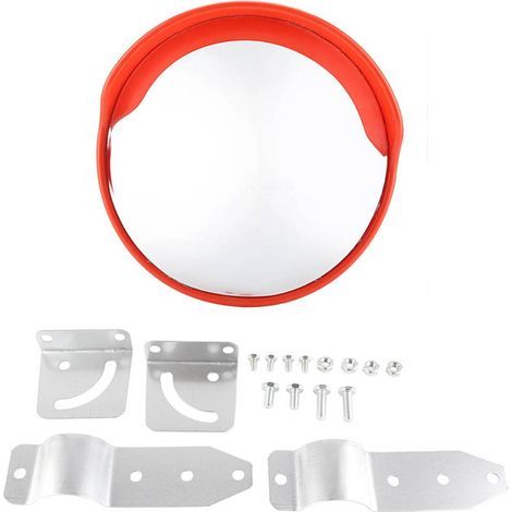 30cm Wide Angle Convex Road Safety Traffic Mirror with Mounting Hardware Accessories (1/5)