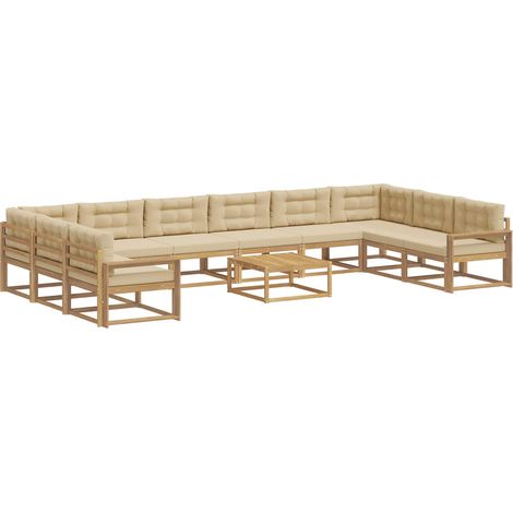Set di divani da esterno 11 pz 10-Posti Bianco e Beige vidaXL (1/5)